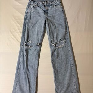 American Eagle Outfitters Light Blue Ripped Straight Leg Jeans